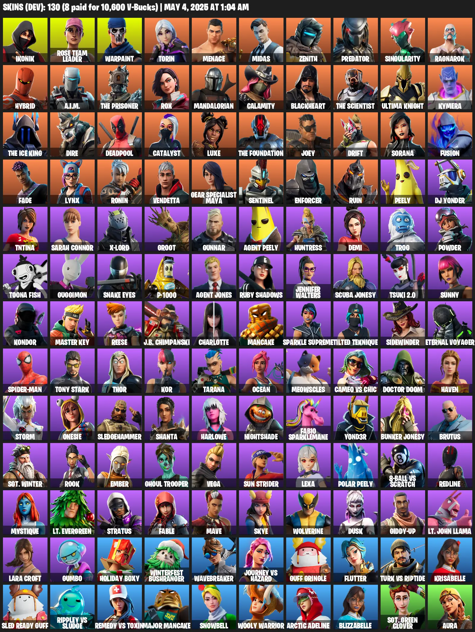 130 Skins, OG STW, IKONIK, Lara Croft, Rose Team Leader, Warpaint, Torin, Menace, Midas, Zenith, Predator, Rox, 595 VB [PC/XBOX]