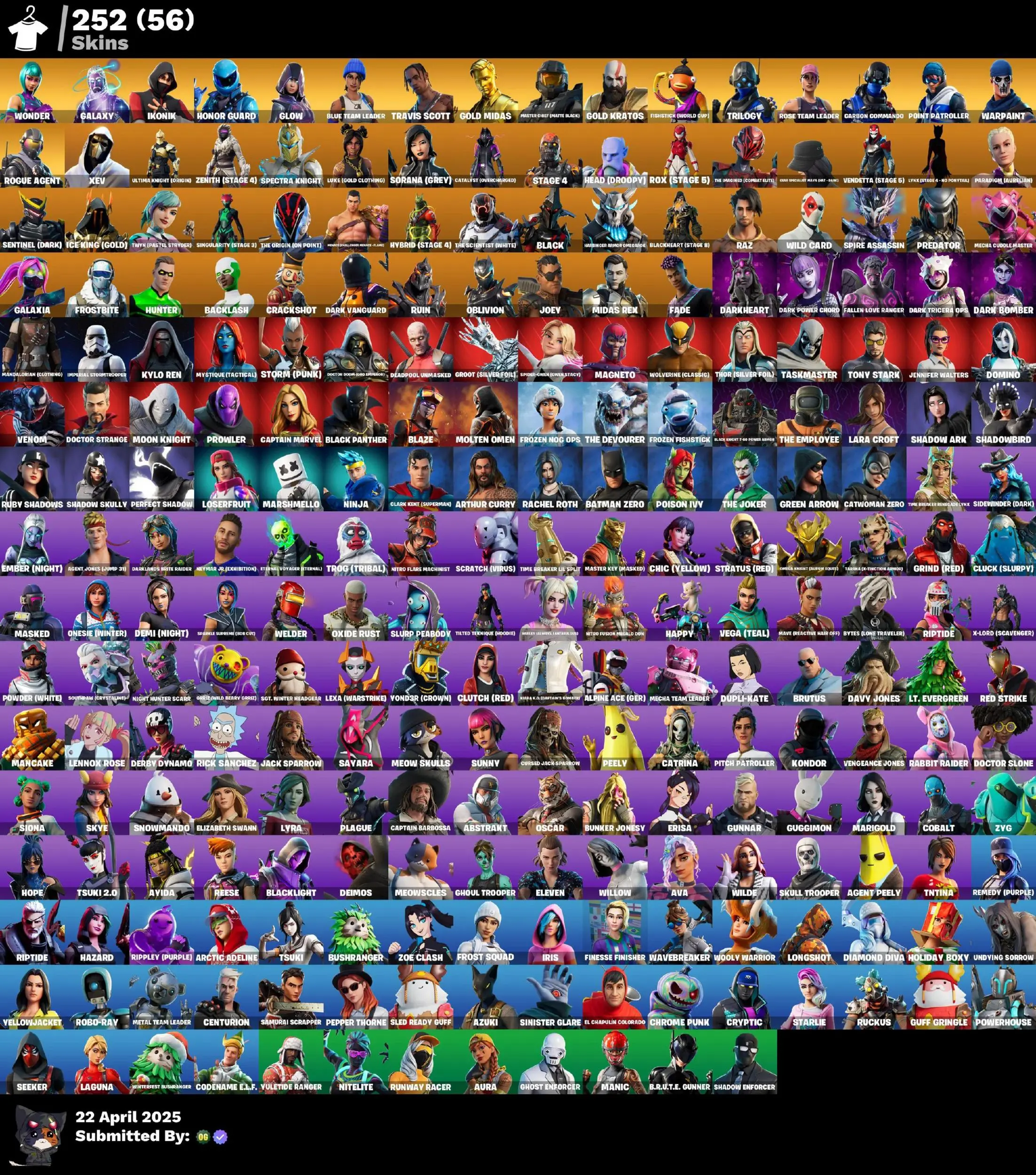 252 Skins, OG STW, Wonder, Galaxy, IKONIK, Honor Guard, Glow, Travis Scott, Merry Mint Axe Leviathan Axe, 275 VB [PC]