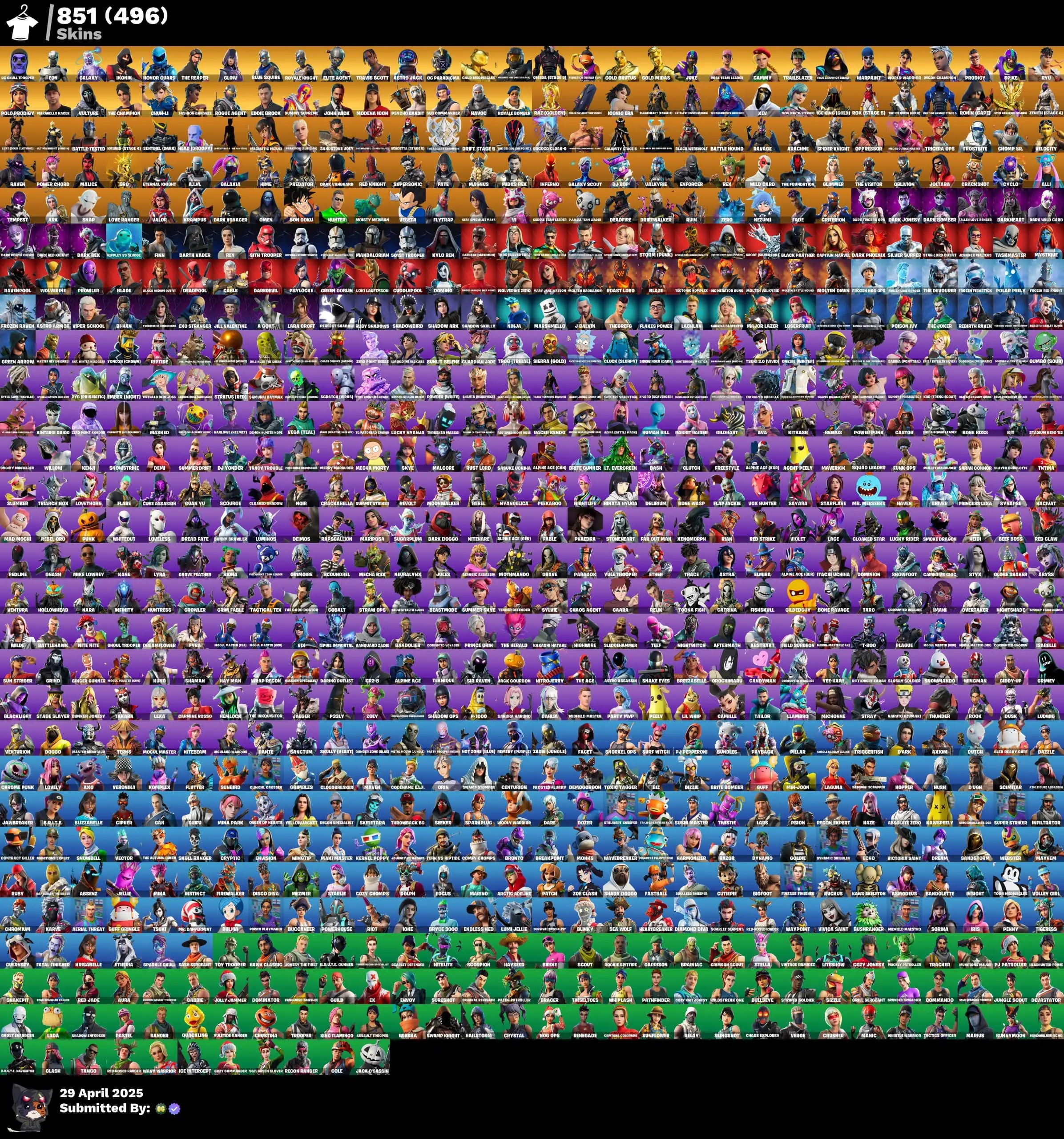 851 Skins, OG STW, OG Skull Trooper, Eon, Galaxy, IKONIK Travis Scott Honor Guard Purple Skull Trooper The Reaper, Polo Prodigy Cammy [PC/PSN/XBOX]