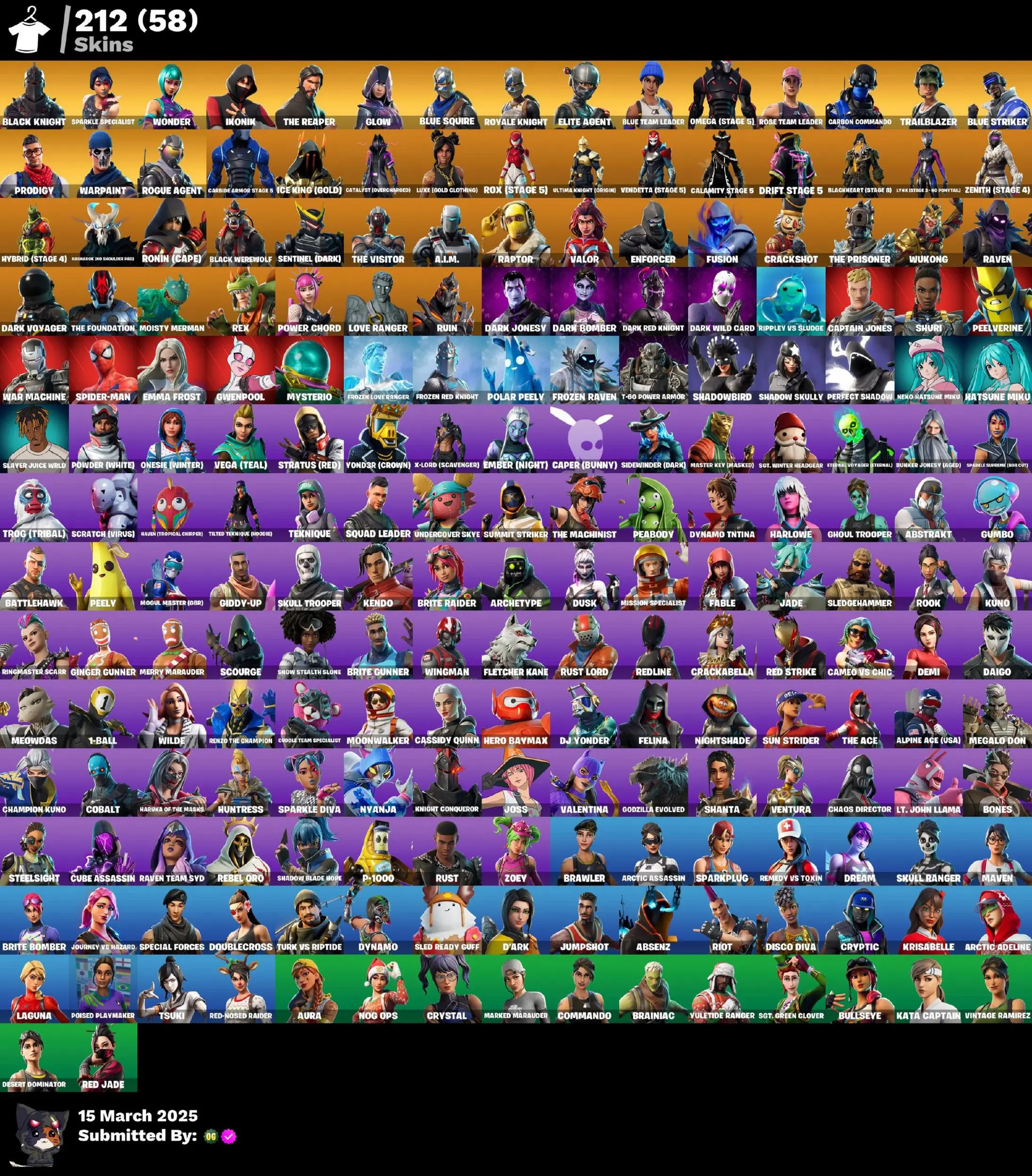 212 Skins, OG STW, Black Knight Merry Minty Axe Sparkle Specialist, Wonder, IKONIK, The Reaper, Glow, Royale Knight, T, 225 VB [PC]