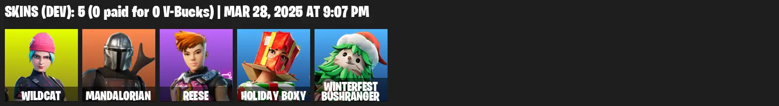 5 Skins, Wildcat, Mandalorian, Reese, Holiday Boxy, Winterfest Bushranger, Nanner Bashers, Secret Scimitars, Kittanas [PC/PSN/XBOX]