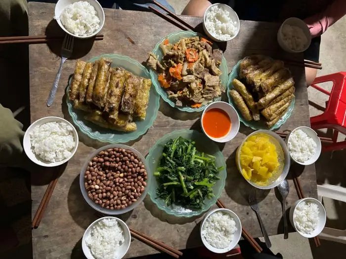 Plates of food at a table in Vietnam