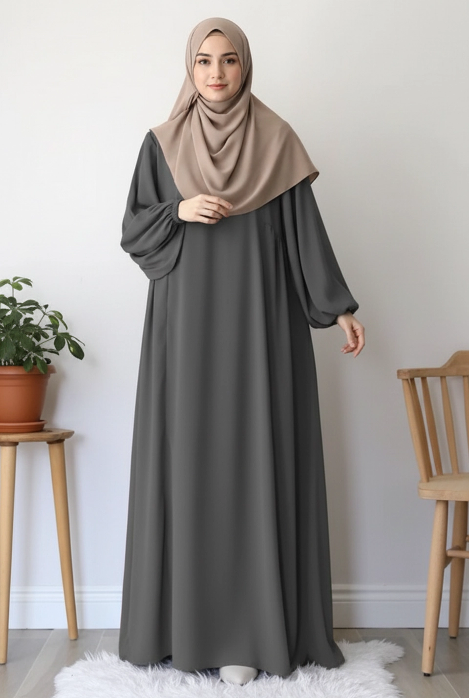 Lesoie Full Gown Grey Abaya