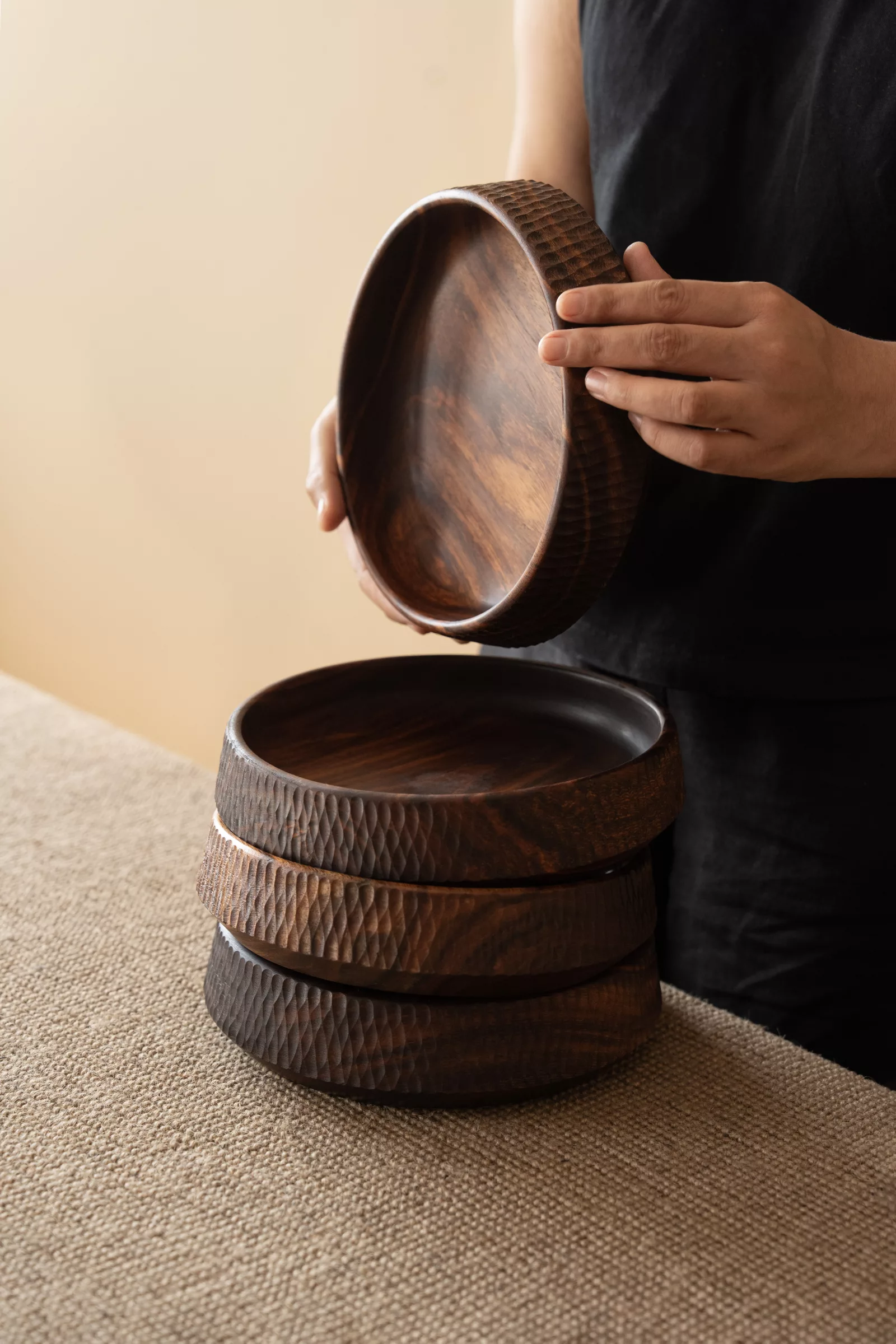 Thumbnail: wooden-serving-bowl, handcrafted-wooden-bowl, artisan-kitchenware, decorative-wooden-bowl, natural-wood-bowl, eco-conscious-decor, sustainable-homeware, textured-wood bowl, minimalist-tableware, rustic-serving-dish, organic-home-decor, premium-handmade-bowl, dining-essentials, wooden-table-styling, unique-wood-craftsmanship, Lesoiestore, Lesoie,