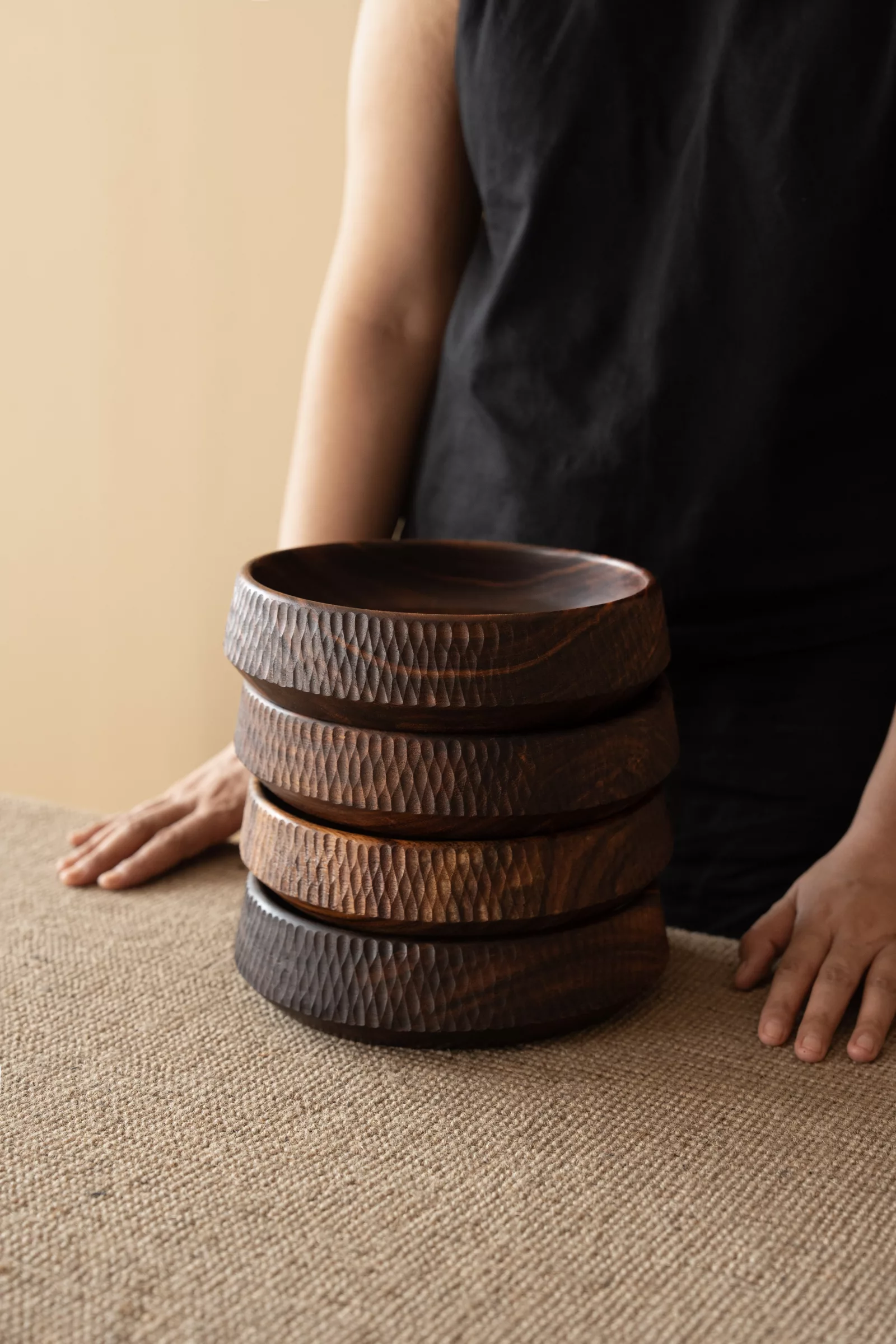 Thumbnail: wooden-serving-bowl, handcrafted-wooden-bowl, artisan-kitchenware, decorative-wooden-bowl, natural-wood-bowl, eco-conscious-decor, sustainable-homeware, textured-wood bowl, minimalist-tableware, rustic-serving-dish, organic-home-decor, premium-handmade-bowl, dining-essentials, wooden-table-styling, unique-wood-craftsmanship, Lesoiestore, Lesoie,
