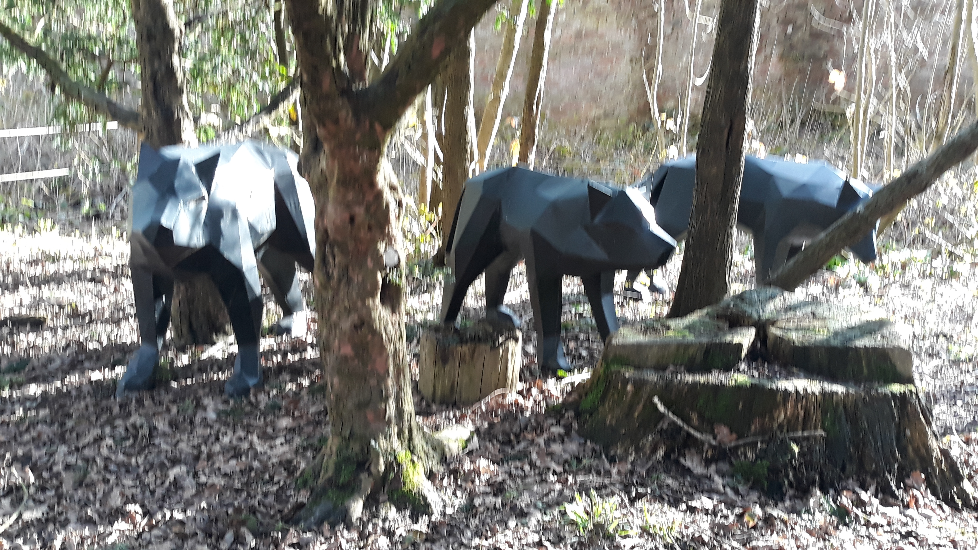 Natural wooden playground with climbing structures