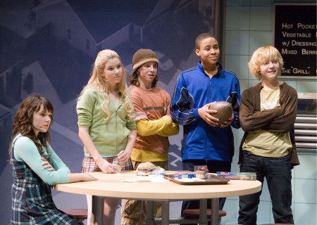 (L–R) Caitlin Baunoch, Emma Degerstedt, Seth Zibalese, J.D. Phillips, and Christian Vandal in the World premiere of '13.'