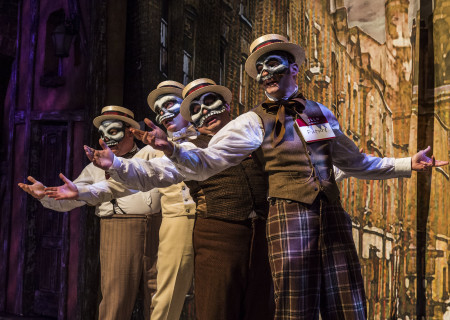 (L–R) Larry Joe Campbell, Dan Castellaneta, Frank Caeti, and Brian Stepanek in The Second City’s “A Christmas Carol: Twist Your Dickens!” at the Douglas.