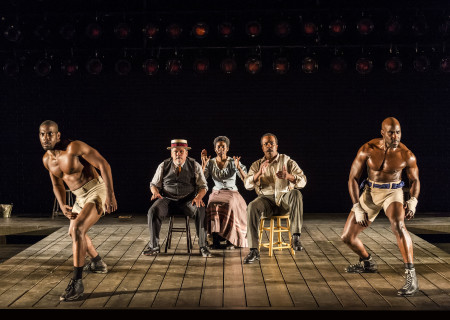 (L–R) Desean Terry, Keith Szarabajka, Diarra Oni Kilpatrick, Robert Gossett, and David St. Louis in the World premiere of "The Royale." 