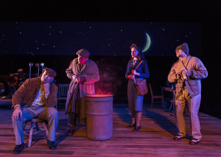 (L–R) Herbert Siguenza, Richard Montoya, Sabina Zuniga Varela and Ric Salinas in Culture Clash’s ‘Chavez Ravine: An L.A. Revival’ at the Kirk Douglas Theatre.