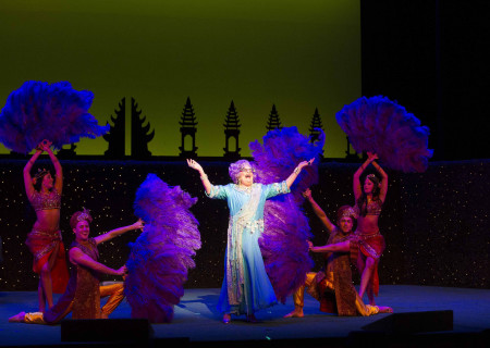 Dame Edna onstage at the Ahmanson Theatre in the Australia/New Zealand tour of 'Eat Pray Laugh! Barry Humphries' Farewell Tour,' adapted for the U.S. as 'Dame Edna's Glorious Goodbye – The Farewell Tour.'