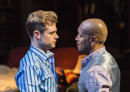 (L–R) Mark Jude Sullivan and Bryan Terrell Clark in Paul Oakley Stovall’s ‘Immediate Family’ at the Mark Taper Forum.