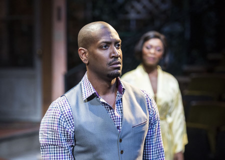 Bryan Terrell Clark (Shansia Davis in background) in Paul Oakley Stovall’s ‘Immediate Family’ at the Mark Taper Forum.