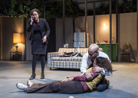 L-R: Keren Lugo, Sean Carvajal and Luna Lauren Vélez in the Center Theatre Group production of “Water by the Spoonful” at the Mark Taper Forum. Directed by Lileana Blain-Cruz and written by Quiara Alegría Hudes, “Water by the Spoonful” will play through March 11, 2018. For tickets and information, please visit CenterTheatreGroup.org or call (213) 628-2772. Media Contact: CTGMedia@CTGLA.org / (213) 972-7376. Photo by Craig Schwartz.