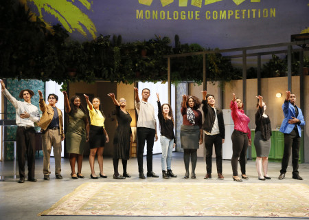 The 12 regional finalists take their bows after the 2018 August Wilson Monologue Competition Los Angeles Regional Finals hosted by Center Theatre Group at the Mark Taper Forum on March 5. Media Contact: (213) 972-7376 / CTGMedia@ctgla.org. Photo by Ryan Miller/Capture Imaging.