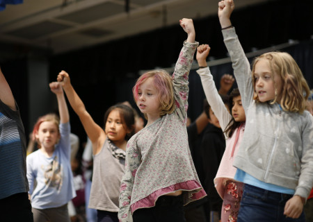 Students from La Ballona Elementary rehearsing for their production of “The Lion King,” part of Center Theatre Group’s inaugural Disney Musicals in Schools (DMIS) program. Photo by Ryan Miller/Capture Imaging.