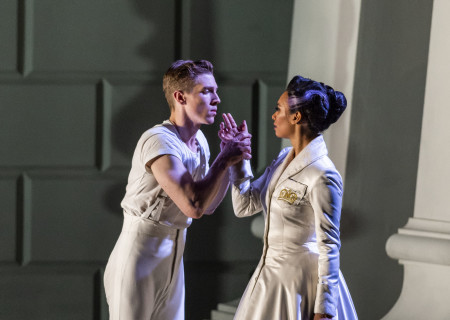 L-R: Andrew Monaghan and Nicole Kabera in Matthew Bourne’s “Swan Lake” at Center Theatre Group/Ahmanson Theatre. Directed and choreographed by Bourne with music by Tchaikovsky, “Swan Lake” runs through January 5, 2020. For more information, please visit CenterTheatreGroup.org. Press Contact: CTGMedia@CTGLA.org / (213) 972-7376. Photo by Craig Schwartz.