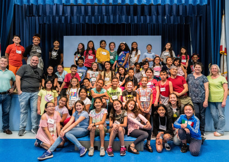 Educators and Center Theatre Group teaching artists with students from Tulsa Street Elementary, who are all participating in Center Theatre Group’s second annual Disney Musicals in Schools (DMIS) program. Press Contact: CTGMedia@CTGLA.org / (213) 972-7376. Photo by Hal Banfield