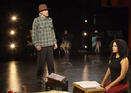 L to R: Sal Lopez and Gabriela Ortega appear in “Electricidad” captured at the Kirk Douglas Theatre and presented on Center Theatre Group’s Digital Stage. Image courtesy of Center Theatre Group.