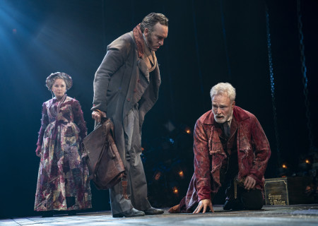 L-R: Kate Burton, Chris Hoch, and Bradley Whitford in 'A Christmas Carol.' Photo by Joan Marcus.