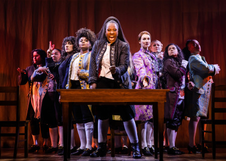 The cast of the A.R.T. production of “1776.” The A.R.T./Roundabout Theatre Company revival is set to play April 5 through May 7, 2023, at Center Theatre Group / Ahmanson Theatre, as part of the 2022 – 2023 season.  <br />
Photo Credit: Evan Zimmerman for MurphyMade