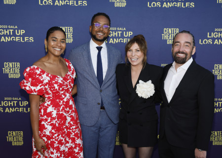 From left, Dionne Francis, Gala Co-chairs Noah Francis, Jana Bezdek, and Trevor Bezdek at Center Theatre Group's 2023 Gala “Light Up Los Angeles” at the Mark Taper Forum and Dorothy Chandler Pavilion on April 15, 2023, in Los Angeles, California. (Photo by Ryan Miller/Capture Imaging)