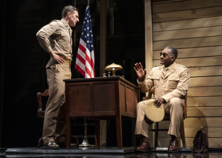 (From L) William Connell as Captain Charles Taylor and Norm Lewis as Captain Richard Davenport in the National Tour of “A Soldier's Play” playing at Center Theatre Group / Ahmanson Theatre May 23 through June 25, 2023.<br />
Photo by Joan Marcus