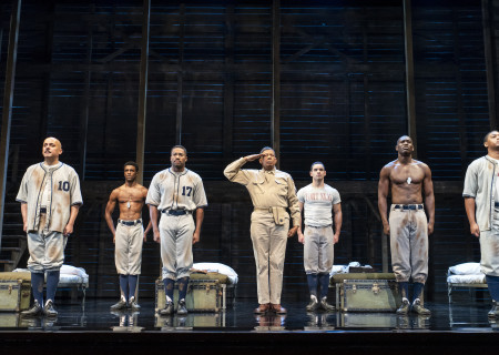 (From L) Howard Overshown, Malik Esoj Childs, Tarik Lowe, Eugene Lee, Will Adams, Sheldon D. Brown, and Branden Davon Lindsay in the National Tour of “A Soldier's Play” playing at Center Theatre Group / Ahmanson Theatre May 23 through June 25, 2023.<br />
Photo by Joan Marcus