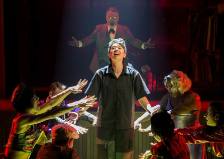 Adina Verson (center) and the cast of "A Transparent Musical" in the world premiere of "A Transparent Musical" at Center Theatre Group / Mark Taper Forum May 23 through June 25, 2023. <br />
Photo credit: Craig Schwartz Photography