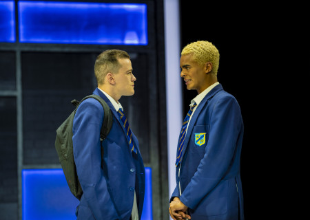 L-R: George Sampson as ‘Dean Paxton’ and Layton Williams as ‘Jamie New’ in “Everybody’s Talking About Jamie” now playing at Center Theatre Group/Ahmanson Theatre through February 20, 2022. <br />
Photo by Johan Persson