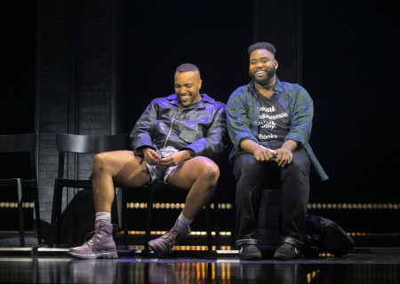 From L to R: Malachi McCaskill and Jordan Barbour in "A Strange Loop" at Center Theatre Group's Ahmanson Theatre June 5 through June 30, 2024. Photo by Alessandra Mello.