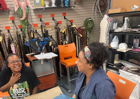 CTG Apprentice Natasha Wells (right) working in the CTG Shop in Boyle Heights.