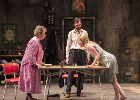 L-R: Marie Mullen, Marty Rea and Aisling O’Sullivan in the Druid production of "The Beauty Queen of Leenane" by Martin McDonagh. Directed by Garry Hynes, the production runs through December 18, 2016, at Center Theatre Group/Mark Taper Forum. For tickets and information, please visit CenterTheatreGroup.org or call (213) 628-2772. Contact: CTG Publicity (213) 972-7376 / CTGMedia@ctgla.org. Photo by Craig Schwartz.