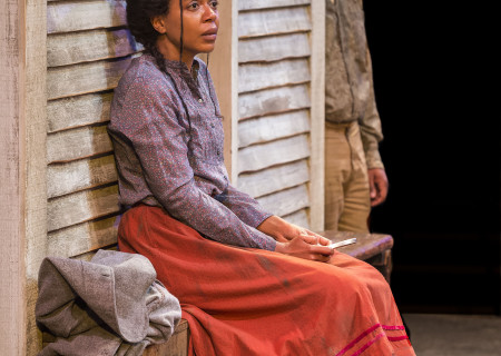 Sameerah Luqmaan-Harris and Larry Powell in in “Father Comes Home From The Wars (Parts 1, 2 & 3)” at Center Theatre Group/Mark Taper Forum. Written by Suzan-Lori Parks and directed by Jo Bonney, the West Coast premiere of “Father Comes Home From The Wars (Parts 1, 2 & 3)” plays April 5 – May 15, 2016. For tickets and information, please visit CenterTheatreGroup.org or call (213) 628-2772. <br />
Contact:  CTG Media and Communications/ (213) 972-7376/CTGMedia@ctgla.org<br />
Photo by Craig Schwartz.