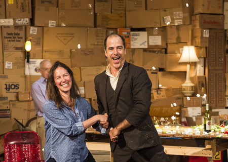 Audience members with Creator/Performer Geoff Sobelle (right) in “The Object Lesson” at the Kirk Douglas Theatre. Under the direction of David Neumann, the West Coast premiere of “The Object Lesson” is presented September 4 through October 4, 2015. For tickets and information, please visit CenterTheatreGroup.org or call (213) 628-2772. <br />
Contact: CTGMedia@CenterTheatreGroup.org / (213) 972-7376.<br />
Photo by Craig Schwartz