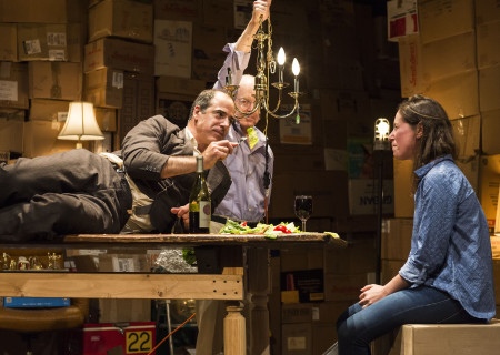 Creator/Performer Geoff Sobelle with audience members in “The Object Lesson” at the Kirk Douglas Theatre. Under the direction of David Neumann, the West Coast premiere of “The Object Lesson” is presented September 4 through October 4, 2015. For tickets and information, please visit CenterTheatreGroup.org or call (213) 628-2772. <br />
Contact: CTGMedia@CenterTheatreGroup.org / (213) 972-7376.<br />
Photo by Craig Schwartz