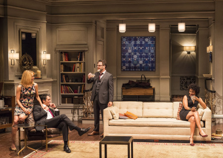 L-R: Emily Swallow, Hari Dhillon, J Anthony Crane and Karen Pittman in Ayad Akhtar’s Pulitzer-winning play “Disgraced,” which plays at Center Theatre Group/Mark Taper Forum at the Los Angeles Music Center June 8 through July 17, 2016. For tickets and information, please visit CenterTheatreGroup.org or call (213) 628-2772. Contact:  CTG Media and Communications/ (213) 972-7376/CTGMedia@ctgla.org.<br />
Photo by Craig Schwartz..