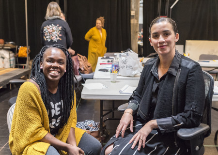 L-R: Playwright/cast member Ngozi Anyanwu and director Patricia McGregor at the first rehearsal for “Good Grief.” The world premiere of “Good Grief” plays February 26 through March 26, 2017, at Center Theatre Group’s Kirk Douglas Theatre. For tickets and information, please visit CenterTheatreGroup.org or call (213) 628-2772. Media Contact: (213) 972-7376/CTGMedia@ctgla.org. Photo by Craig Schwartz.