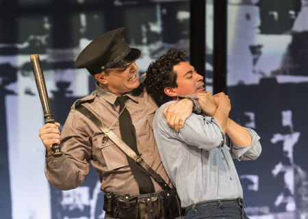 L-R: Richard Steinmetz and Matias Ponce in the revival of “Zoot Suit.” Written and directed by Luis Valdez and presented in association with El Teatro Campesino, “Zoot Suit” opens February 12, 2017, (previews began January 31) as part of Center Theatre Group/Mark Taper Forum’s 50th anniversary season. For tickets and information, please visit CenterTheatreGroup.org or call (213) 628-2772. Media Contact: CTGMedia@ctgla.org / (213) 972-7376. Photo by Craig Schwartz.