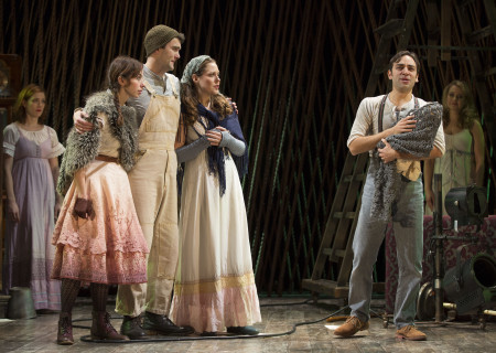 L-R: Emily Young, Patrick Mulryan, Claire Karpen and Ben Steinfeld in the Fiasco Theater production of “Into the Woods," with music and lyrics by Stephen Sondheim and book by James Lapine. Co-directed by Noah Brody and Steinfeld, “Into the Woods” is part of the Center Theatre Group/Ahmanson Theatre’s 2016-2017 season and will be presented April 4 through May 14, 2017. For season tickets and information, please visit CenterTheatreGroup.org or call (213) 972-4444.<br />
Contact: CTGMedia@CenterTheatreGroup.org / (213) 972-7376<br />
Photo by Joan Marcus.