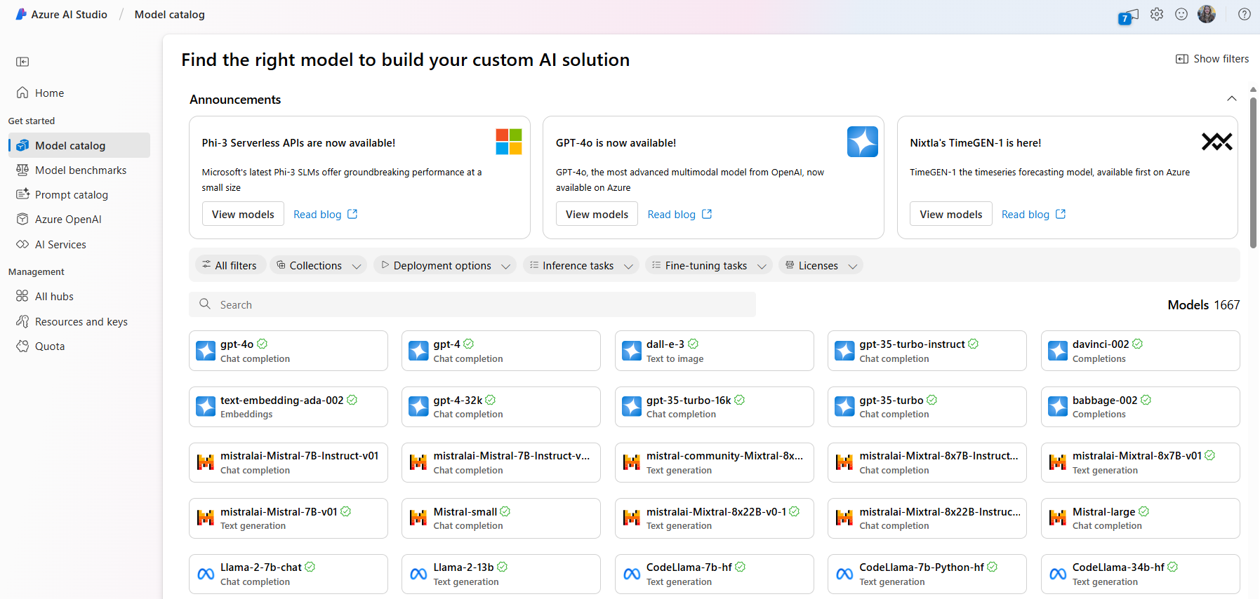 Azure AI Studio Model Catalog