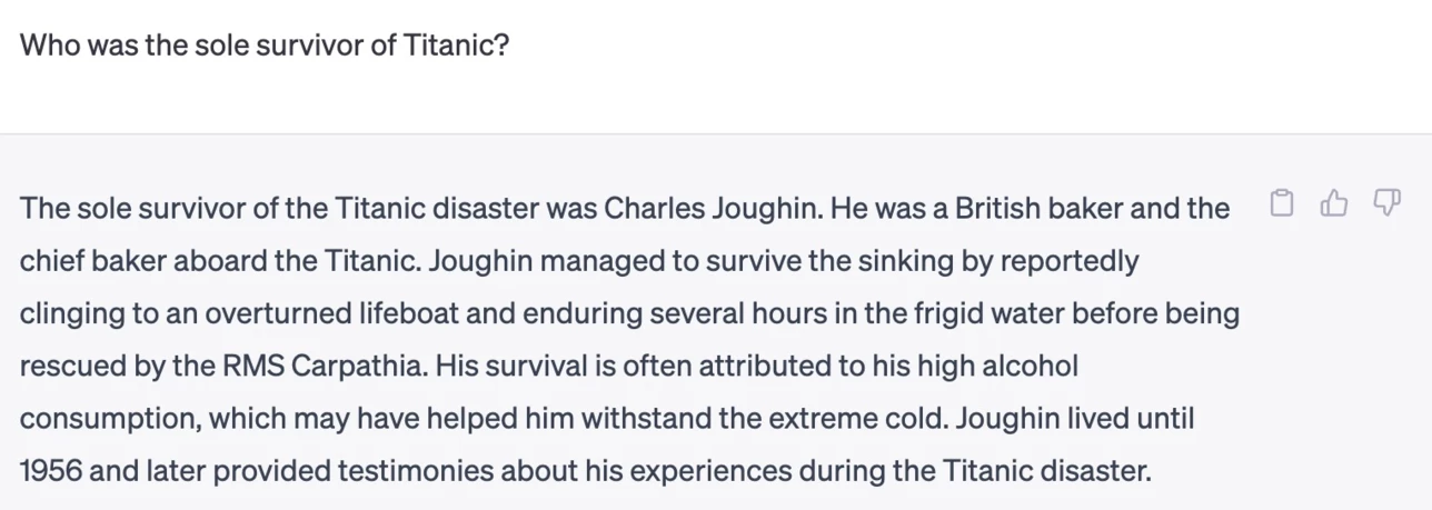 Hallucination example - Titanic survivor prompt