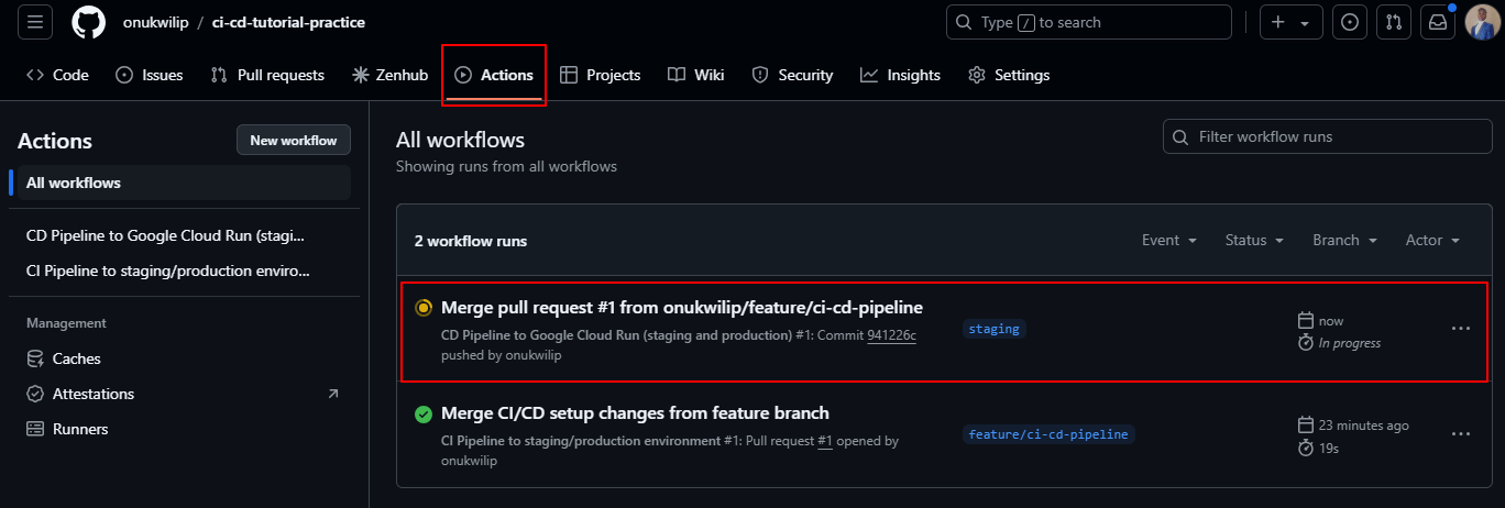 Continuous Delivery workflow from merge to staging