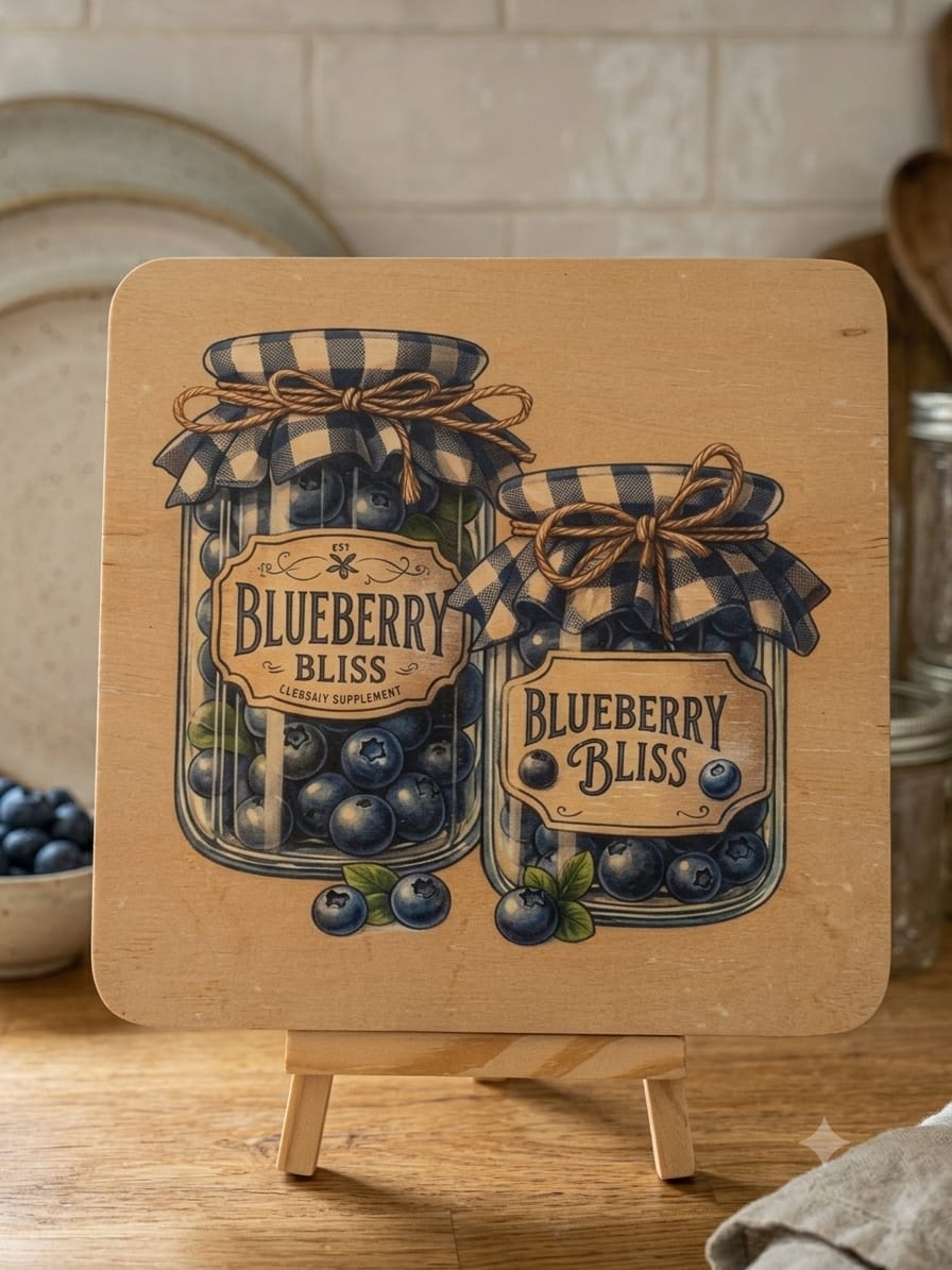 Quadro com Pintura na Madeira Vidros de Blueberry