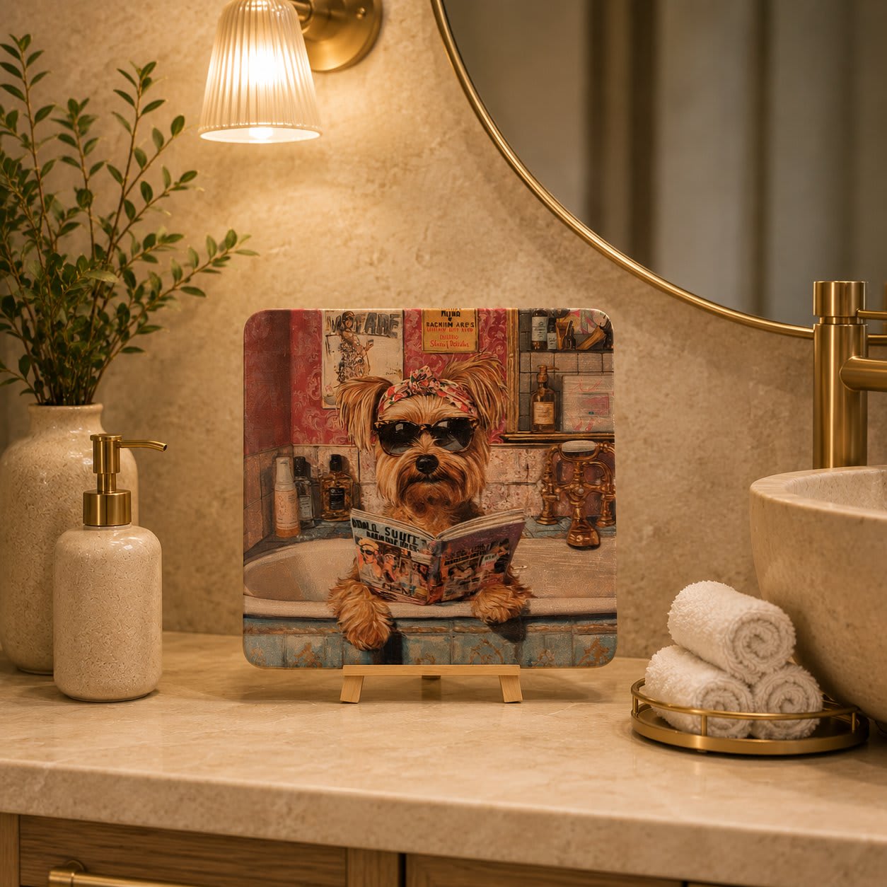Quadro com Pintura na Madeira York na Banheira