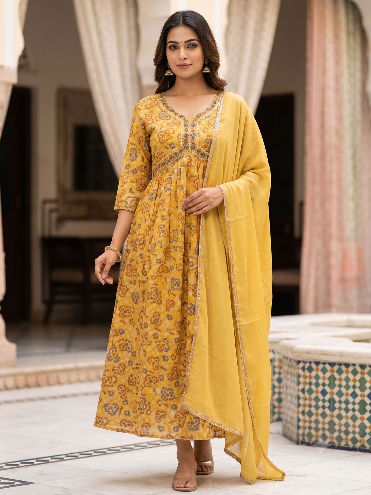 Yellow Embroidered Nayra Cut Suit