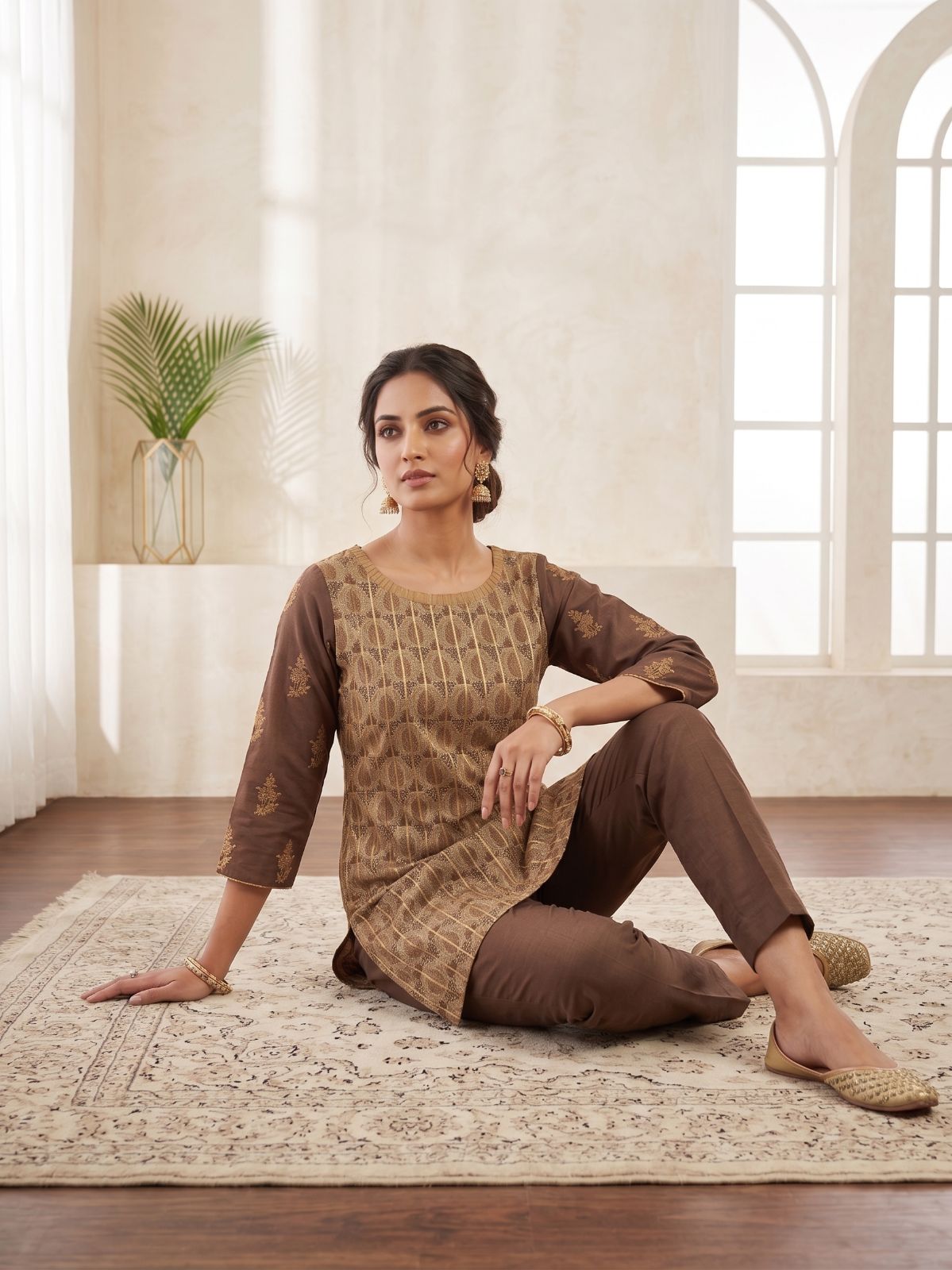 Brown Kurti Tunic with Pant