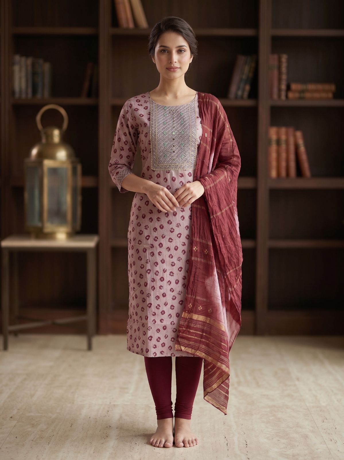 Pink embroidery Kurti Dupatta Set