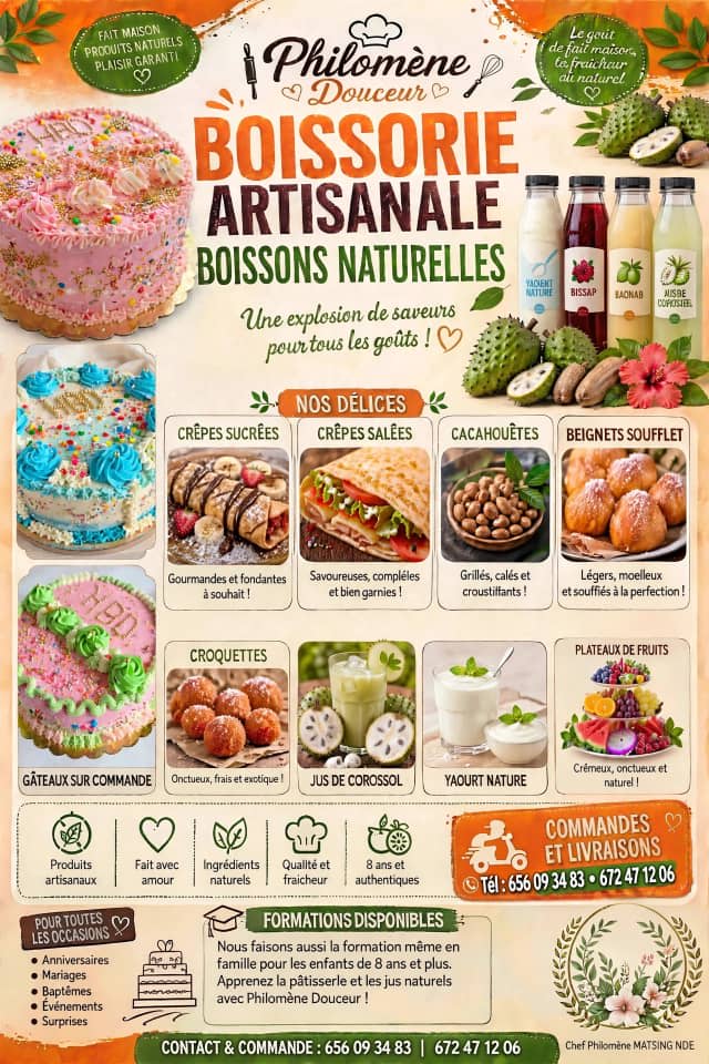 Pâtisserie et boissons naturelles artisanales