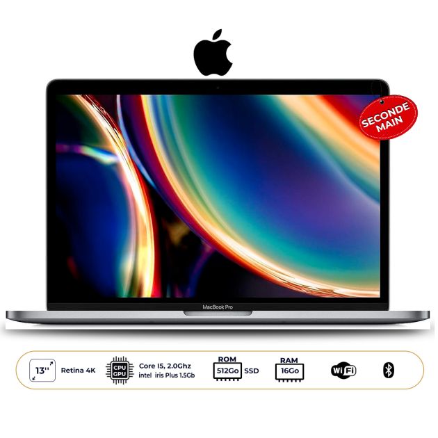 Apple MacBook Pro 2020 Seconde main – 16 Go RAM – SSD 500 Go - Écran Retina 13" 4K – Intel Core i5 2.0 GHz – Iris Plus 1.5 Go – Autonomie 10h Garantie 3 mois ( SECONDE MAIN )